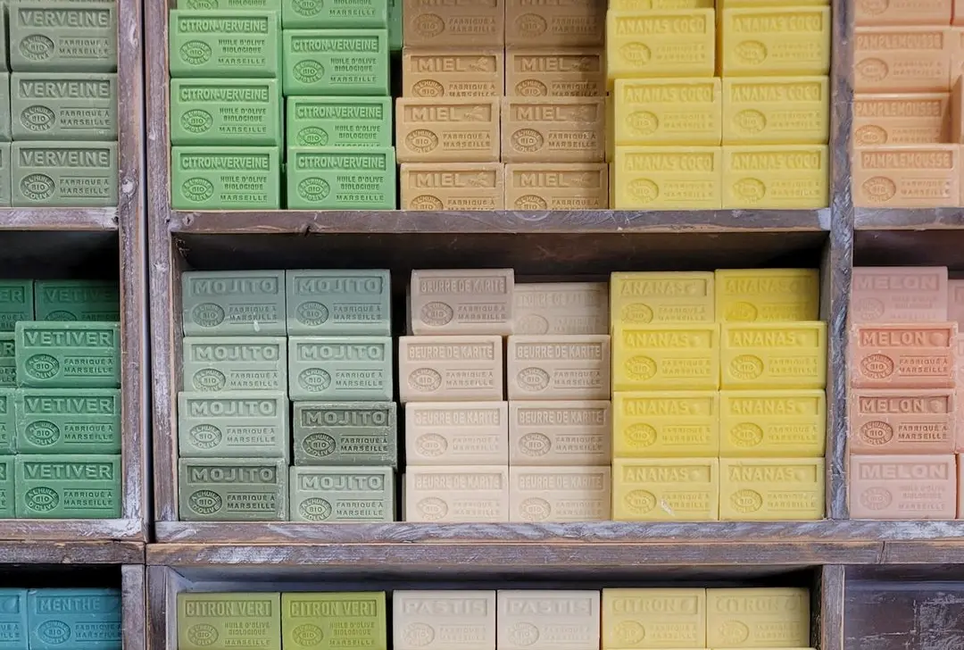 shelf colored solid soap